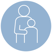 Icon mit der Abbildung eines Elternteils und seinem Kind.