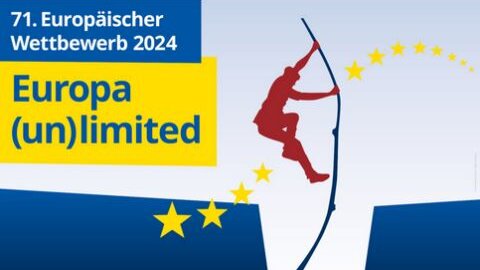 Logo zum 71. Europäischen Wettbewerb - Europa (un)limited: eine Figur macht Stabhochsprung