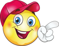Planny B, ein Smiley mit roter Kappe, deutet mit dem Finger nach rechts.