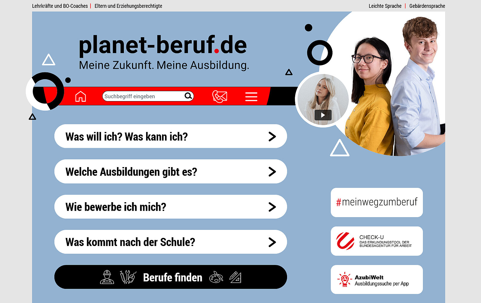 Portalvorschau von planet-beruf.de.
