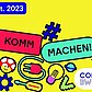 Grafische, bunte Technikelemente und Termin der Code Week Baden-Württemberg 7.-22.10.2023.