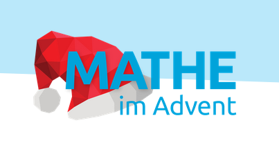 Der Schriftzug "Mathe im Advent" vor einer Weihnachtsmann-Mütze.