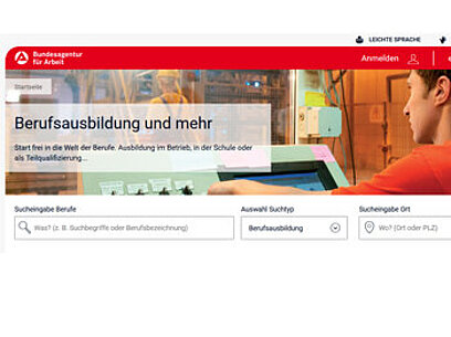 Startseite der Ausbildungsplatzsuche der Bundesagentur für Arbeit