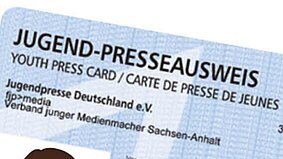 Ausschnitt eines Jugend-Presseausweises zum Wettbewerb Schülerzeitung der Jugendpresse Sachsen e.V.