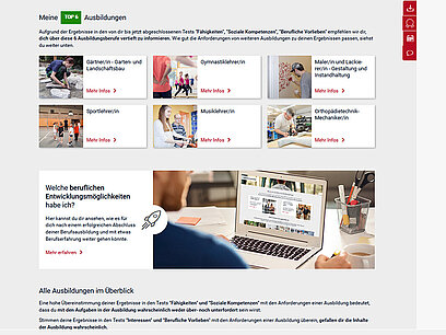 Screenshot der TOP 6 Ausbildungen in Check-U