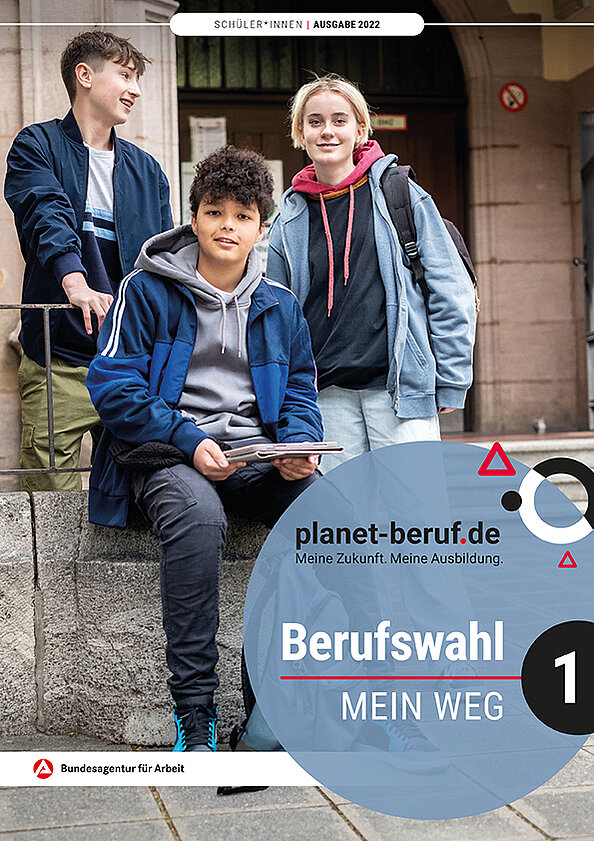 Heftcover Berufswahl - Mein Weg 1 mit drei Jugendlichen vor einem Gebäude