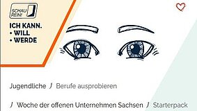 Zwei Augen symbolisieren die Praxiswoche SCHAU REIN zur Berufsorientierung: Ich kann, will, werde.