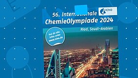 Logo der 56. Chemieolympiade mit Skyline von Riad im Vordergrund