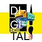 Logo Wettbewerb jugend creativ, Echt digital, mit Grafik von Pinsel und Kopf mit VR-Brille.