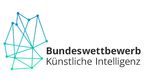Logo Bundeswettbewerb Künstliche Intelligenz mit einer netzartigen Grafik.