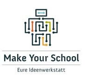 Logo von Make Your School Eure Ideenwerkstatt mit einem Roboter