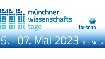 Logo zur Ankündigung der Münchner Wissenschaftstage und der Messe forscha vom 05.-07.5.2023.