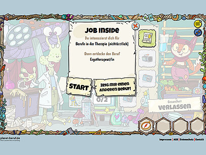 Screenshot des Berufsfelds Gesundheit ausgewähltem "Job inside" von Abenteuer Berufe
