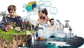 Die Collage vom Netzwerk Grüne Arbeitswelt zeigt Menschen in Berufen zu Umwelt- und Klimaschutz.