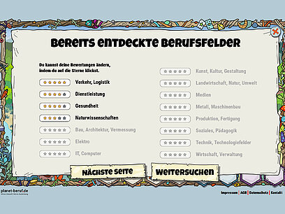 Screenshot der Ergebnisliste von Abenteuer Berufe