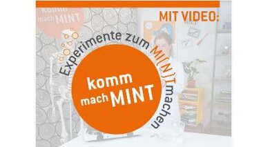 Grafik mit einem Kreis und den Texten MIT VIDEO, Experimente zum MI(N)T machen und komm mach MINT.