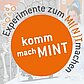 Grafik mit einem orangenen Kreis und den Texten Experimente zum MI(N)T machen und komm mach MINT.