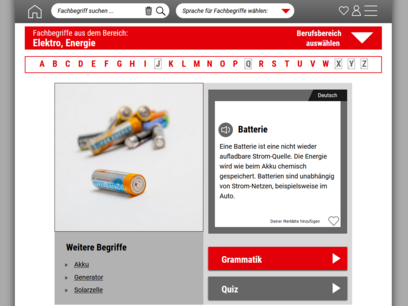 Screenshot des Begriffs Batterie aus 100Fachbegriffe